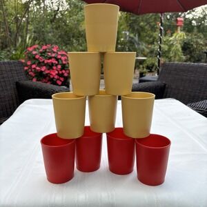 VTG Tupperware Stackable Tumblers 6 oz Cups #1251 Lot of 10 Red Yellow